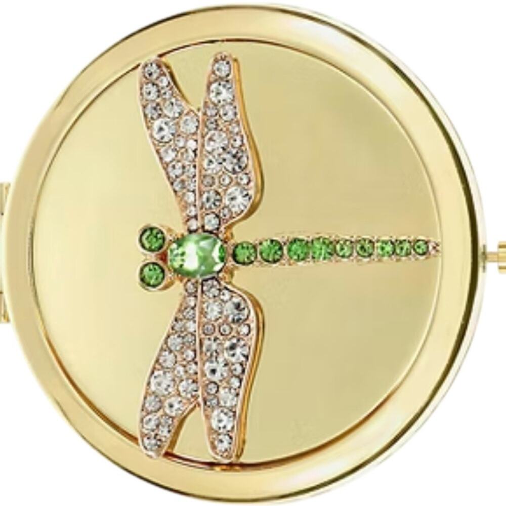 MONET Dragonfly Compact Mirror Gold Tone Green Rhinestone New In Box Insect Bug - Picture 3 of 6